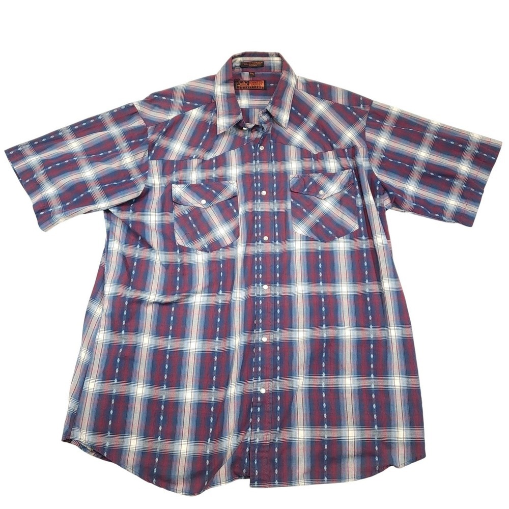 Canyon Guide Outfitters Shirt Mens 2XL Blue Plaid Short Sleeve Western Snap